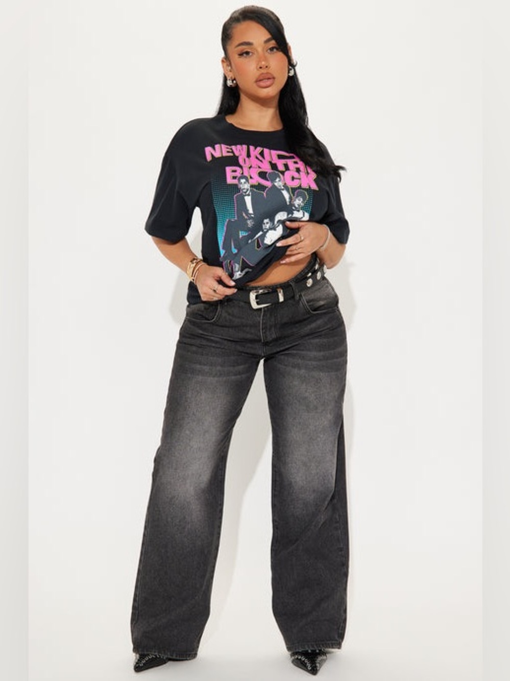 Unisex New Kids On The Block Graphic Tee with in Black with Neon Print - Picture 2 of 3